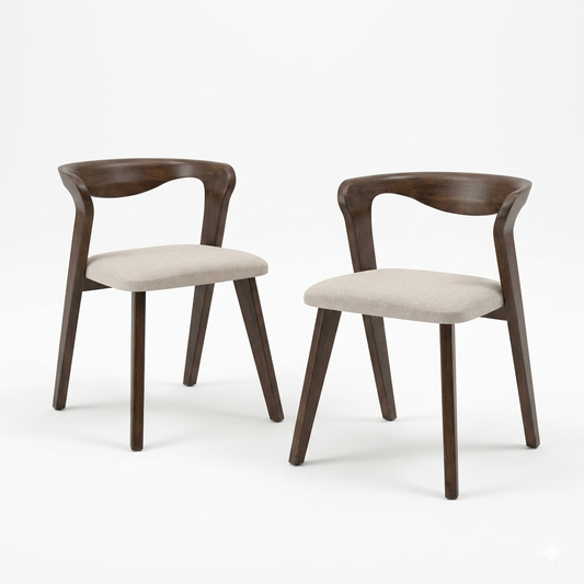 Logstor Rich Walnut Wood Side Chair with Mid‑Century Frame -Set of 2