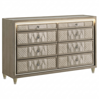 Lorient Ivory and Camel 8‑Drawer LED Bedroom Dresser
