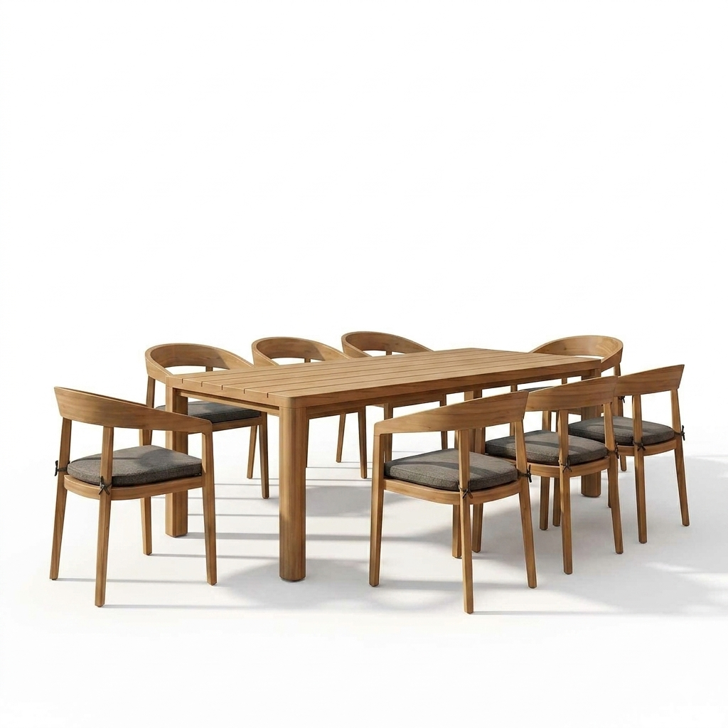 Evora Outdoor Eucalyptus Dining Table with 8 Sintra Chairs