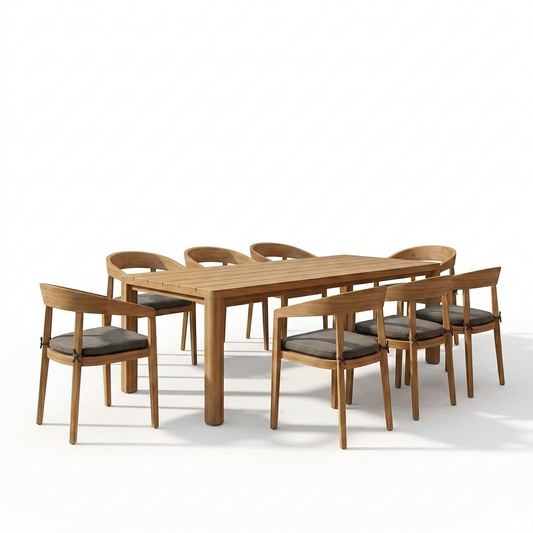 Evora Outdoor Eucalyptus Dining Table with 8 Sintra Chairs
