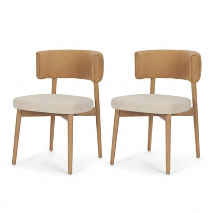 Motley Cream Fabric Seat and Tan Leather Back Dining Chair Set of 2