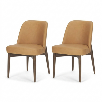 Abbie Slope Curved Back Tan Leather Dining Chair Set of 2