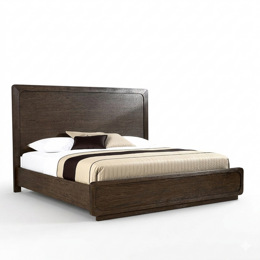 Vellara Dark Walnut Panel Bed with Warm LED Lighting