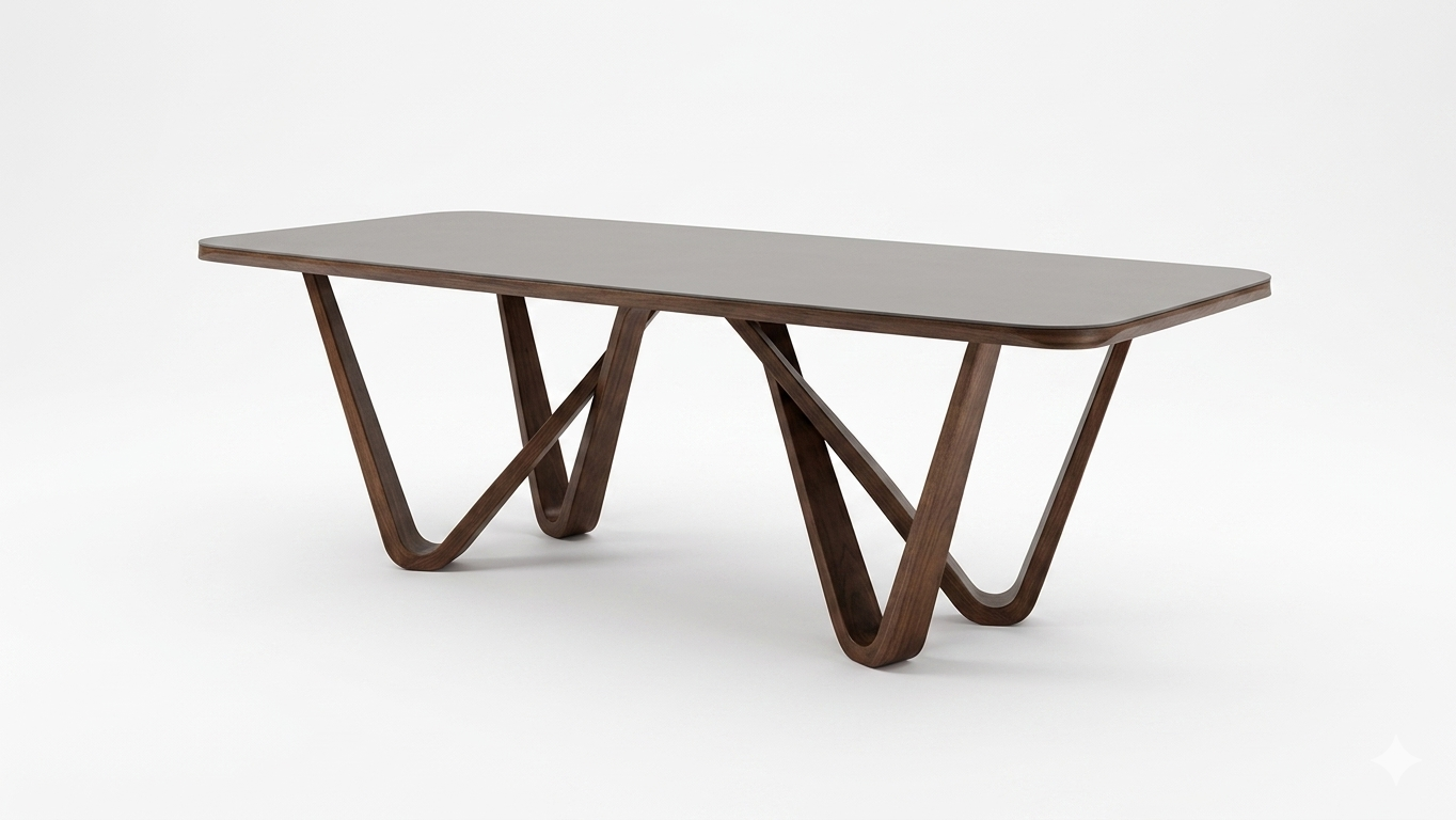 Nordby Rich Walnut Dining Table with Reversed Curve Corner Profile