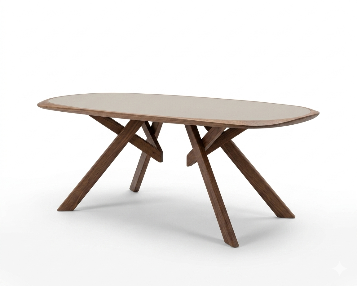 Sargans Rich Walnut Dining Table with Mid‑Century Frame