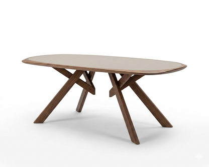 Sargans Rich Walnut Dining Table with Mid‑Century Frame