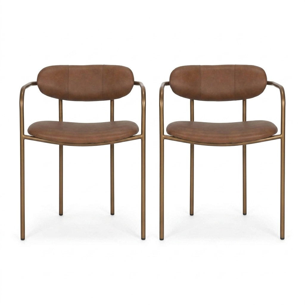 Parker Brown Leather Gold Frame Dining Chair Set of 2