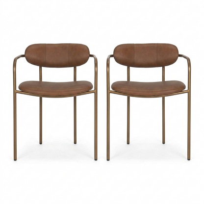 Parker Brown Leather Gold Frame Dining Chair Set of 2