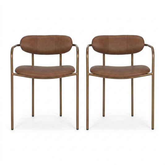 Parker Brown Leather Gold Frame Dining Chair Set of 2