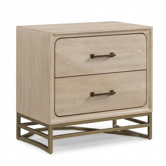 Sandnes Light Oak Night Stand with Metal Legs and Gold Bar Pulls