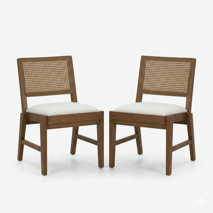 Reid Oak Frame Cane Back Cream Upholstered Dining Chair Set of 2