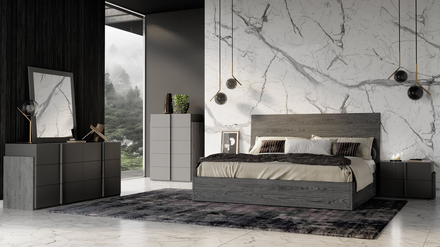 Lucia Italian Matte Grey and Elm Grey Bedroom Set