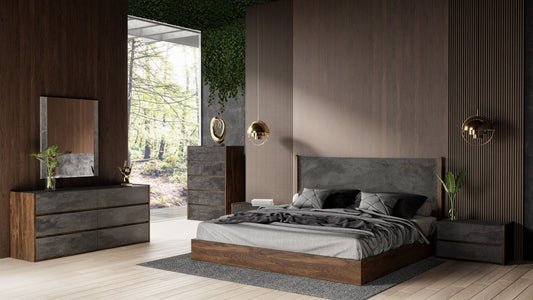 Modern Walnut & Volcanic Slate Bedroom Set – Nova Domus Rado 4-Piece Italian Design