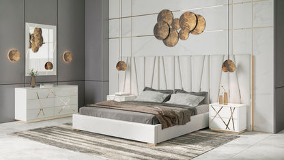 Nixa White Bonded Leather and Gold Platform bed