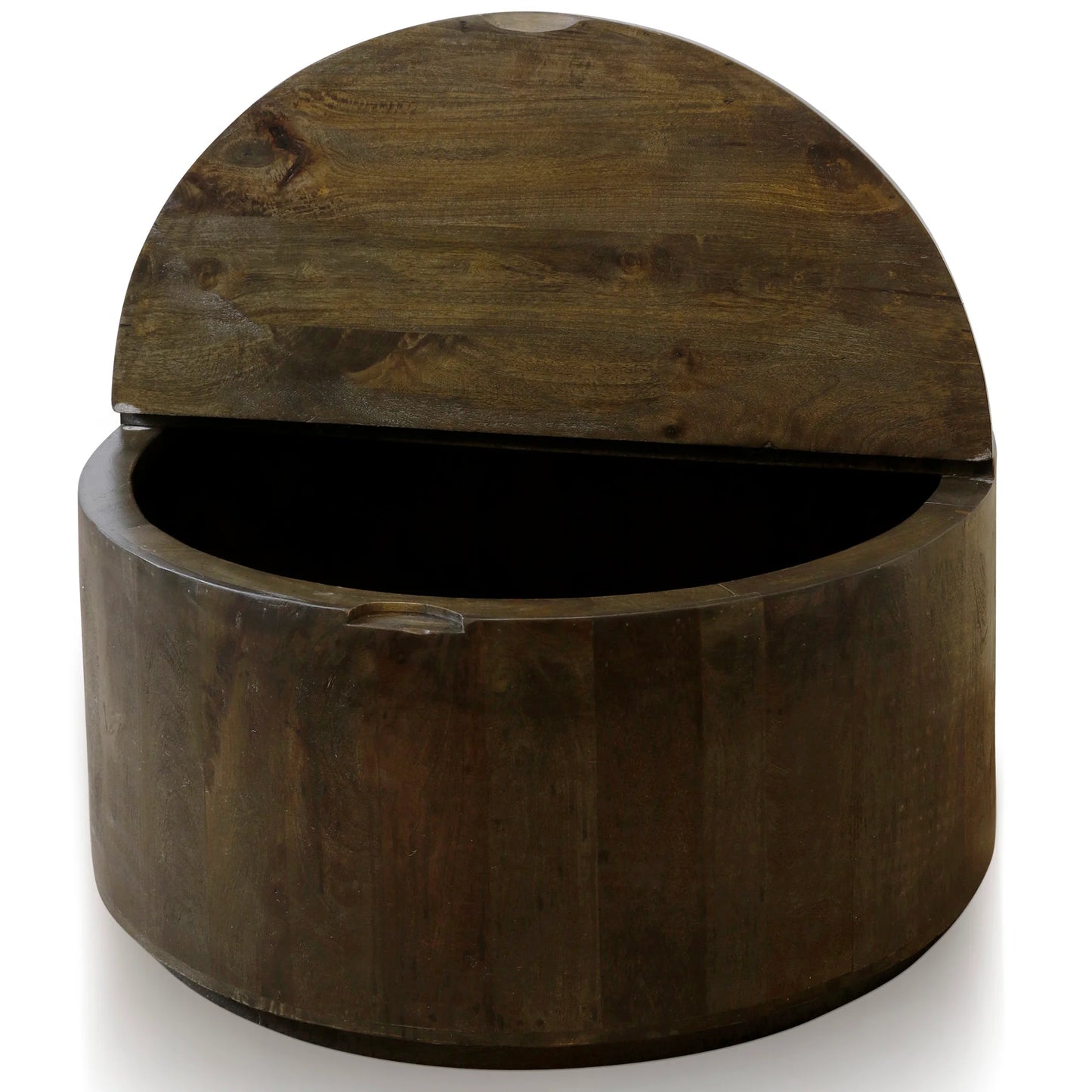 Walter Wood Solid Mango Wood Round Cocktail Coffee Table with Hinged Lid for Storage