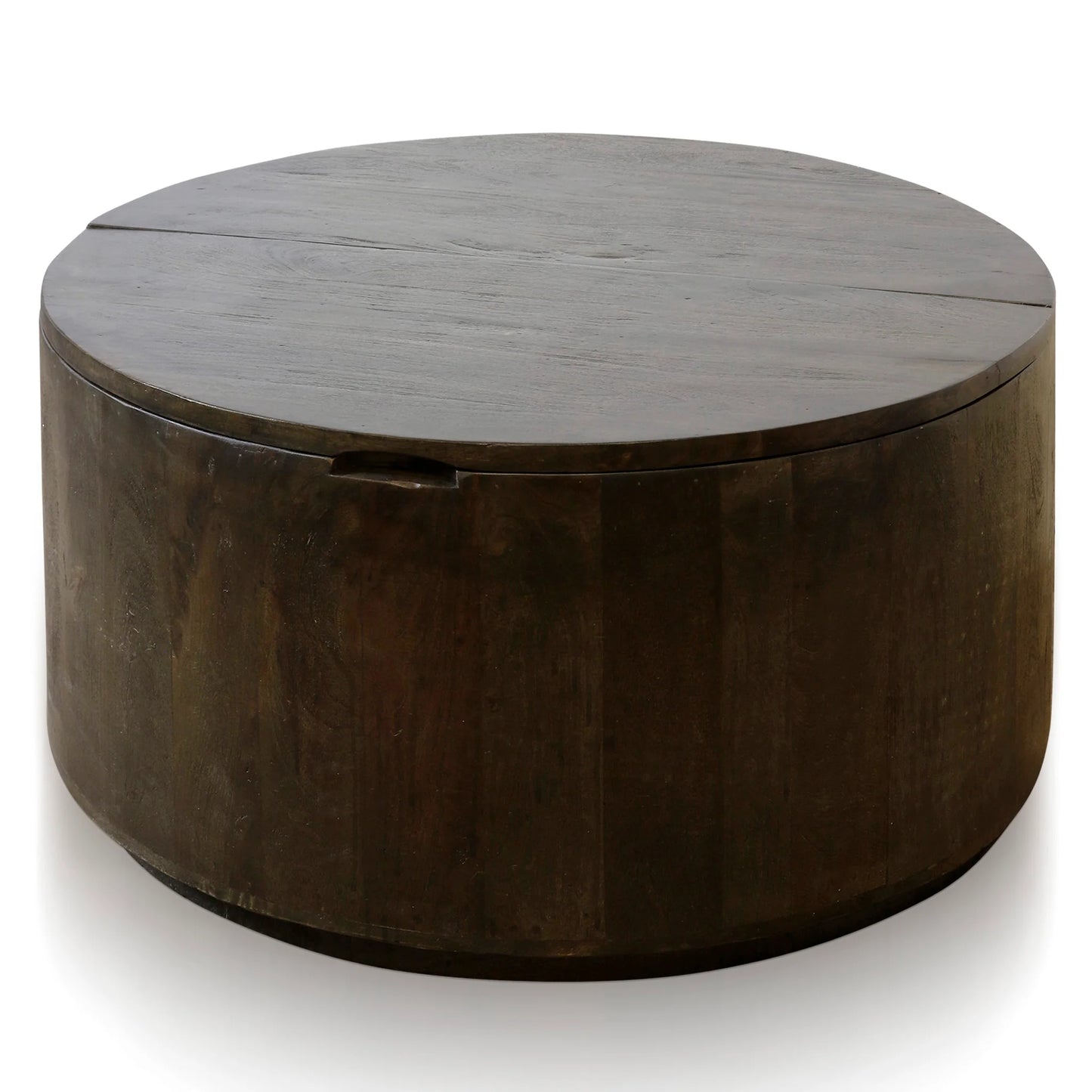 Walter Wood Solid Mango Wood Round Cocktail Coffee Table with Hinged Lid for Storage