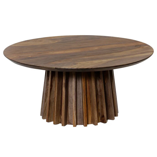 FLUTED UMBER Round Coffee Table – Solid Sheesham Wood with Elegant Fluted Detailing