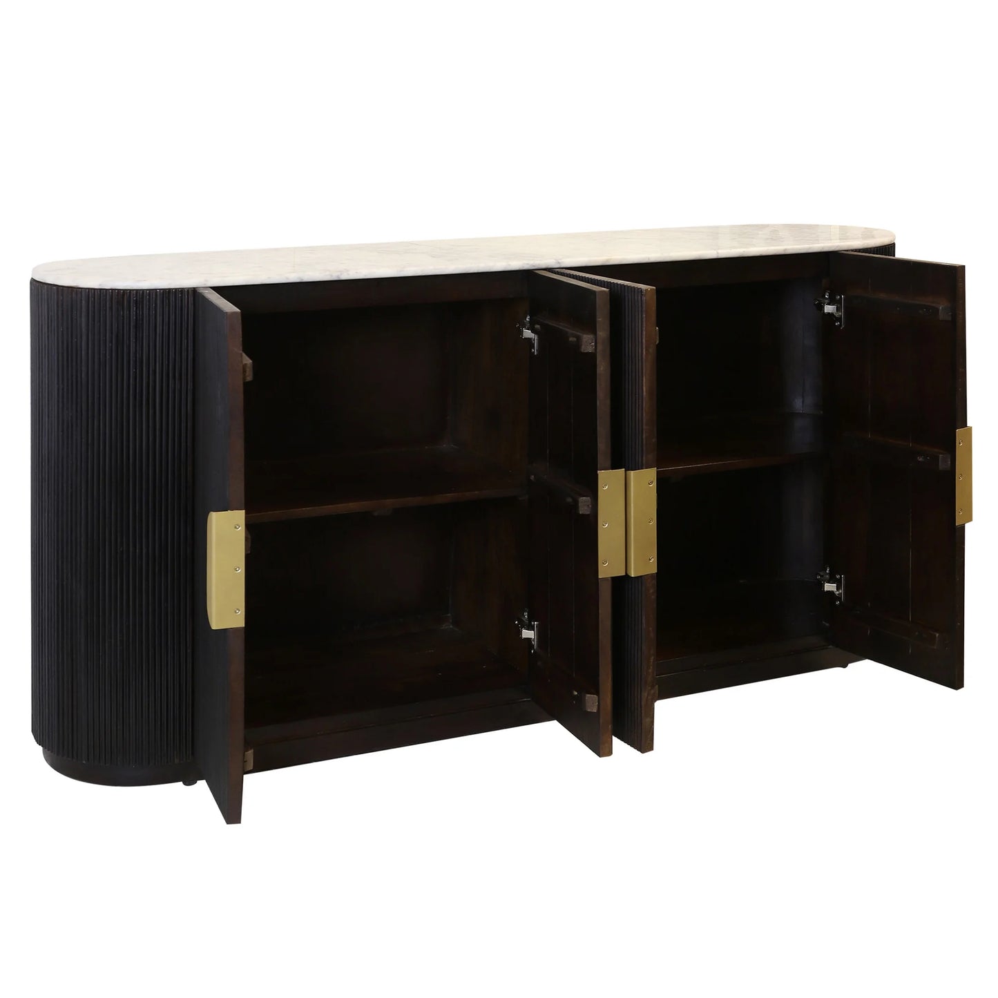 Dark Racetrack Four‑Door Oval Sideboard - Solid Mango Wood with Coco Finish