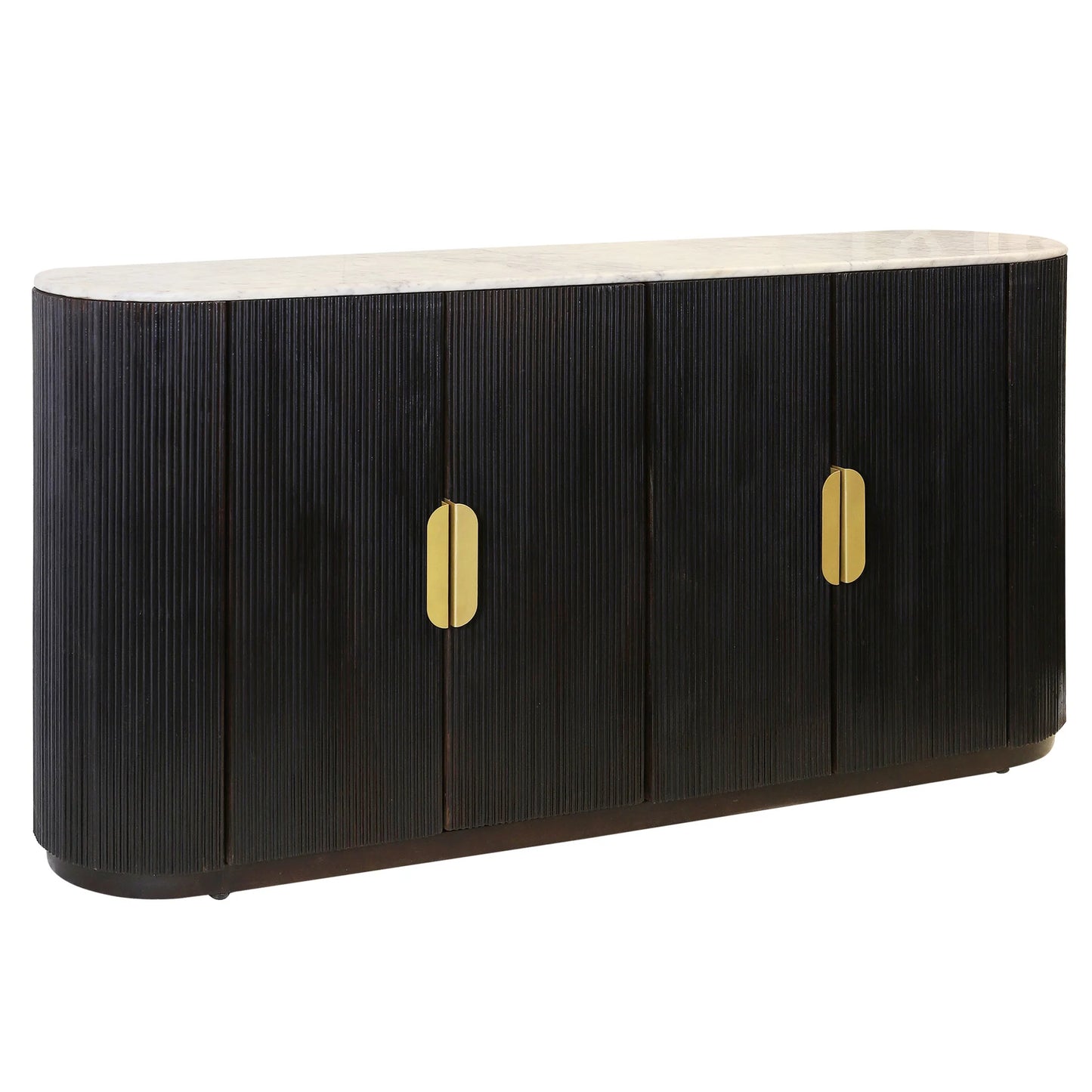 Dark Racetrack Four‑Door Oval Sideboard - Solid Mango Wood with Coco Finish