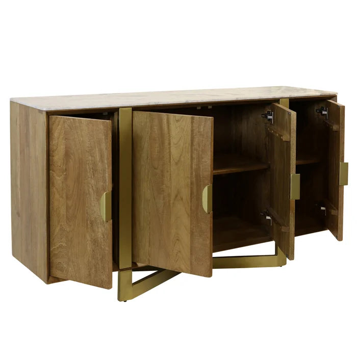 Barcelona Solid Mango Wood Sideboard – Floating 4-Door Design in Light Tobacco Finish