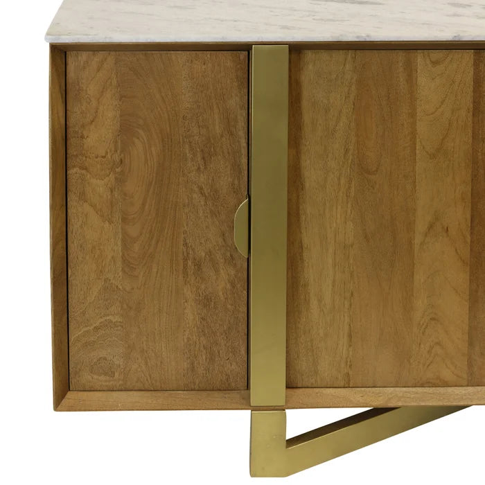 Barcelona Solid Mango Wood Sideboard – Floating 4-Door Design in Light Tobacco Finish