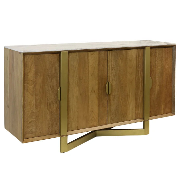 Barcelona Solid Mango Wood Sideboard – Floating 4-Door Design in Light Tobacco Finish