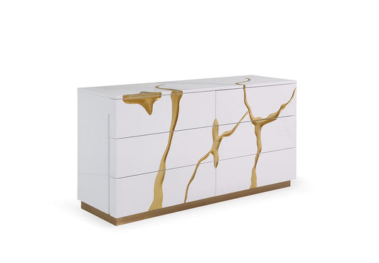 Modrest Aspen Modern Wide White and Gold Dresser β Luxurious Bedroom Storage with Glam Accents