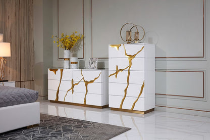 Aspen White and Gold 5 Soft-Closing Drawers Chest
