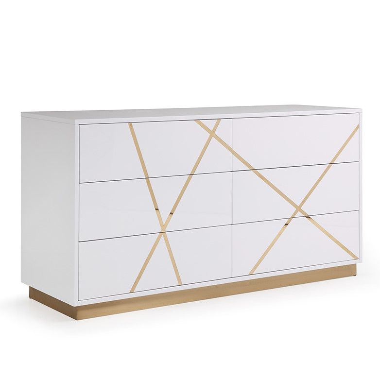 Nixa White High Gloss 6 Soft-Closing Drawers Dresser