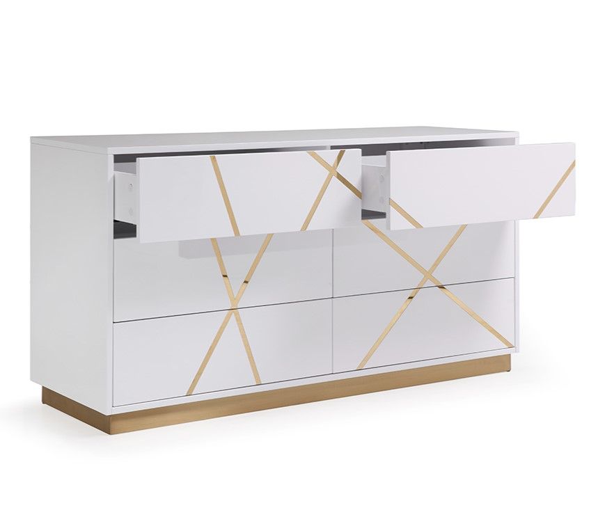 Nixa White High Gloss 6 Soft-Closing Drawers Dresser