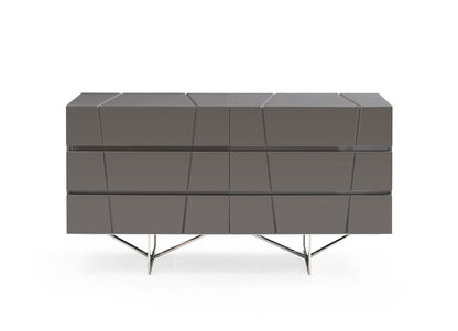 Chrysler Grey Bedroom Set – Bonded Leather Bed with Polished Stainless Steel Accents and Case Goods