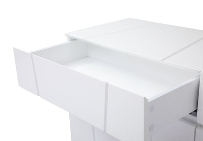 Chrysler White High Gloss 6‑Drawer Dresser with Polished Stainless Steel Leg