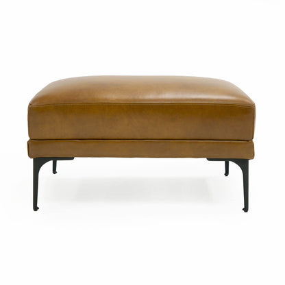 Divani Casa Jacoba Modern Camel Leather Rectangular Ottoman – Elegant Contemporary Living Room Accent