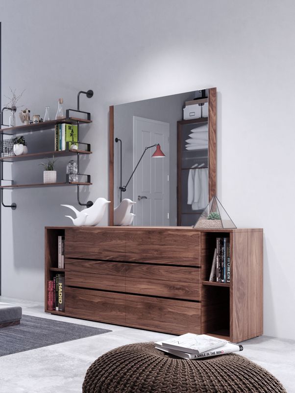 Jagger Walnut 6-Drawer Dresser with Built-in Bookshelves