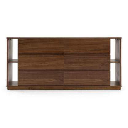 Jagger Walnut 6-Drawer Dresser with Built-in Bookshelves