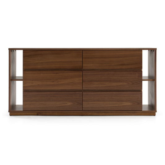 Jagger Walnut 6-Drawer Dresser with Built-in Bookshelves