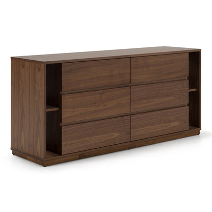 Jagger Walnut 6-Drawer Dresser with Built-in Bookshelves