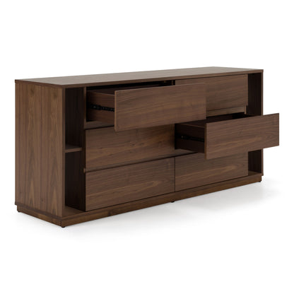 Jagger Walnut 6-Drawer Dresser with Built-in Bookshelves