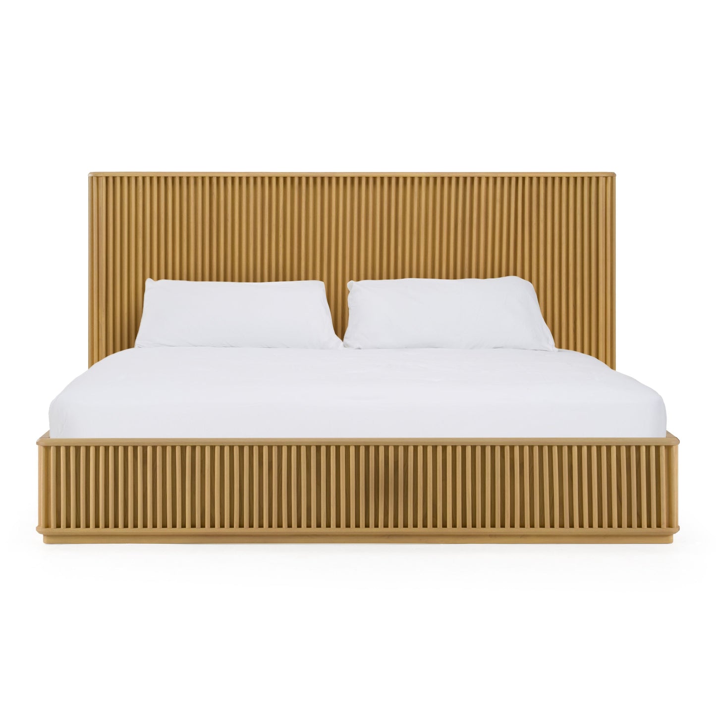 Kayce Modern Natural Oak Queen Bed with Panel Headboard and Slatted Support