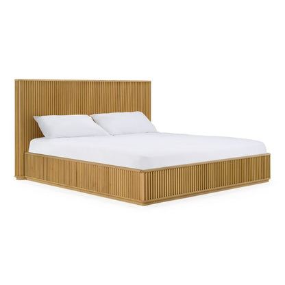 Kayce Modern Natural Oak Queen Bed with Panel Headboard and Slatted Support