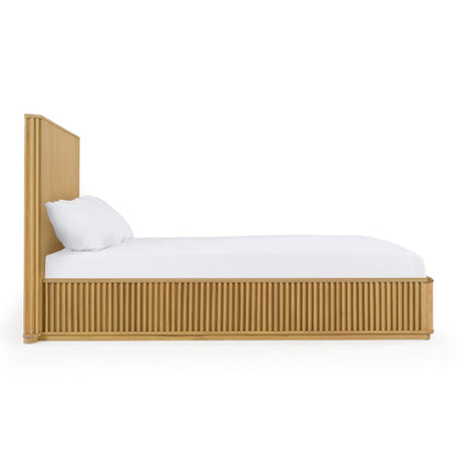Kayce Modern Natural Oak Queen Bed with Panel Headboard and Slatted Support