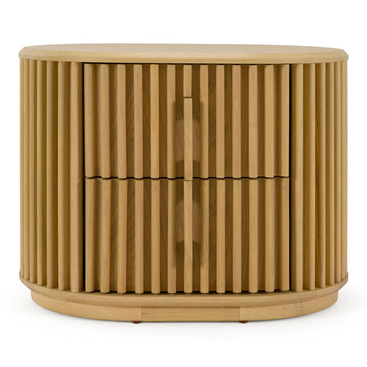 Kayce Modern Natural Oak 2‑Drawer Nightstand with Wood Pulls