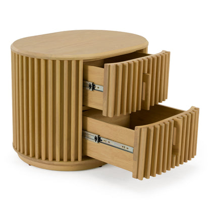 Kayce Modern Natural Oak 2‑Drawer Nightstand with Wood Pulls