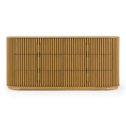 Kayce Modern Natural Oak 6‑Drawer Dresser with Wood Pulls