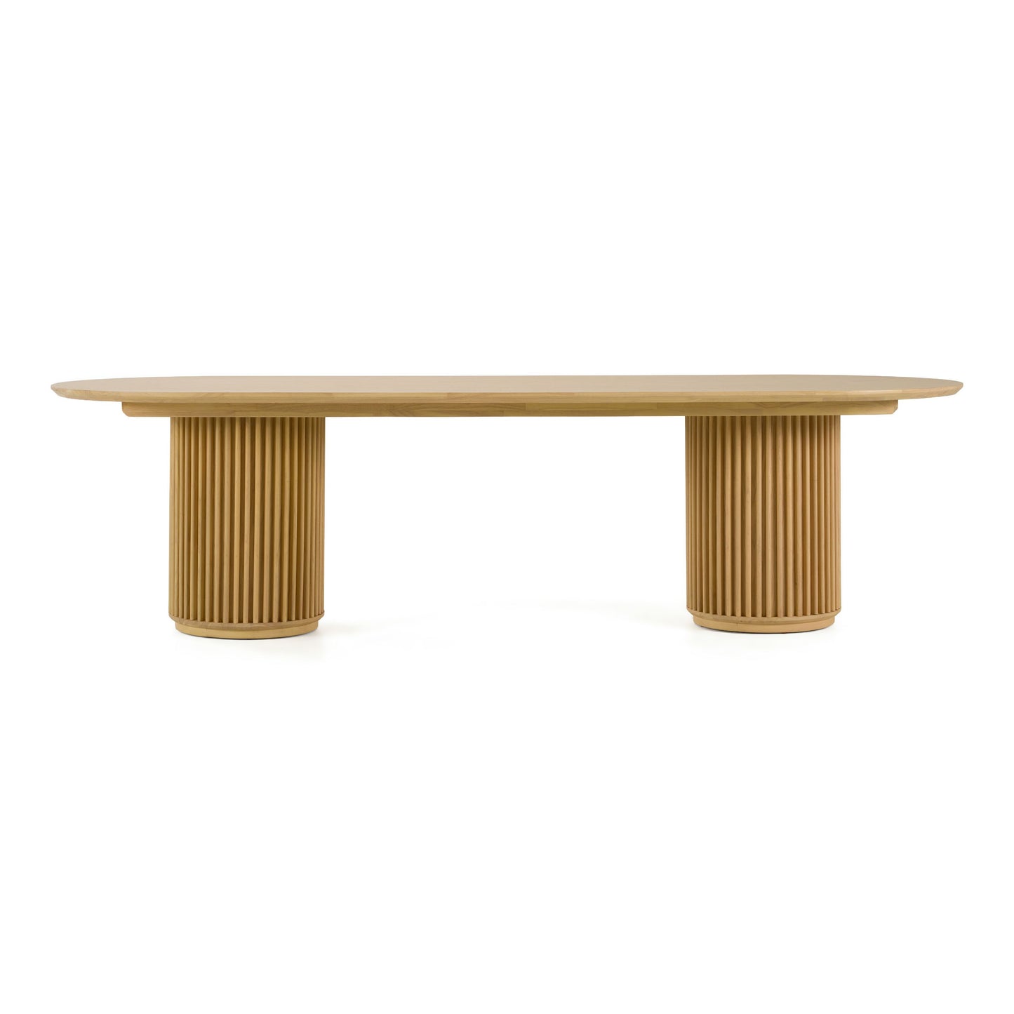 Kayce Modern Natural Oak Oval Dining Table with Double Pedestal Base