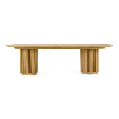 Kayce Modern Natural Oak Oval Dining Table with Double Pedestal Base