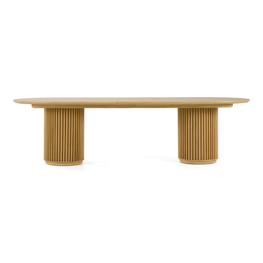 Kayce Modern Natural Oak Oval Dining Table with Double Pedestal Base