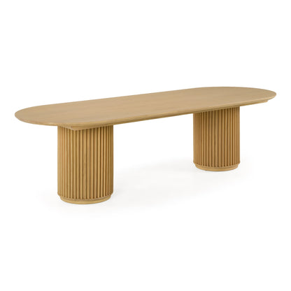 Kayce Modern Natural Oak Oval Dining Table with Double Pedestal Base