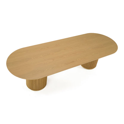 Kayce Modern Natural Oak Oval Dining Table with Double Pedestal Base