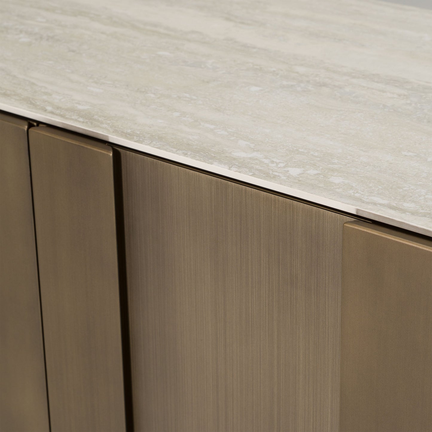 Kiefer Buffet – Faux Travertine Ceramic Top with Bronze Base